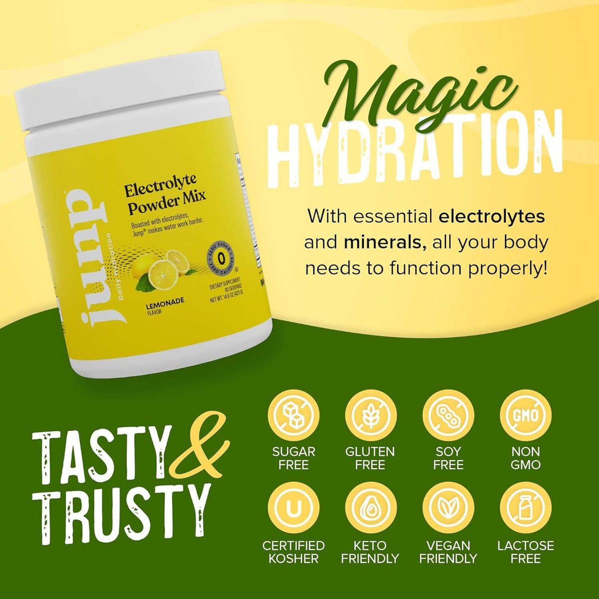 JUNP Elektrolytpulver ohne Zucker und Kohlenhydrate – Zitronenlimonade Keto-Elektrolyt-Getränk – Kalium- und Salzpulver – Null Kalorien, zuckerfrei, koscher, 90 Portionen