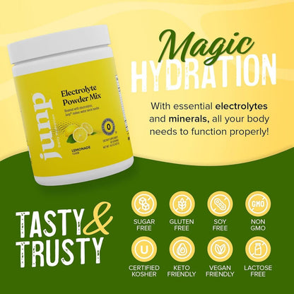 JUNP Elektrolytpulver ohne Zucker und Kohlenhydrate – Zitronenlimonade Keto-Elektrolyt-Getränk – Kalium- und Salzpulver – Null Kalorien, zuckerfrei, koscher, 90 Portionen