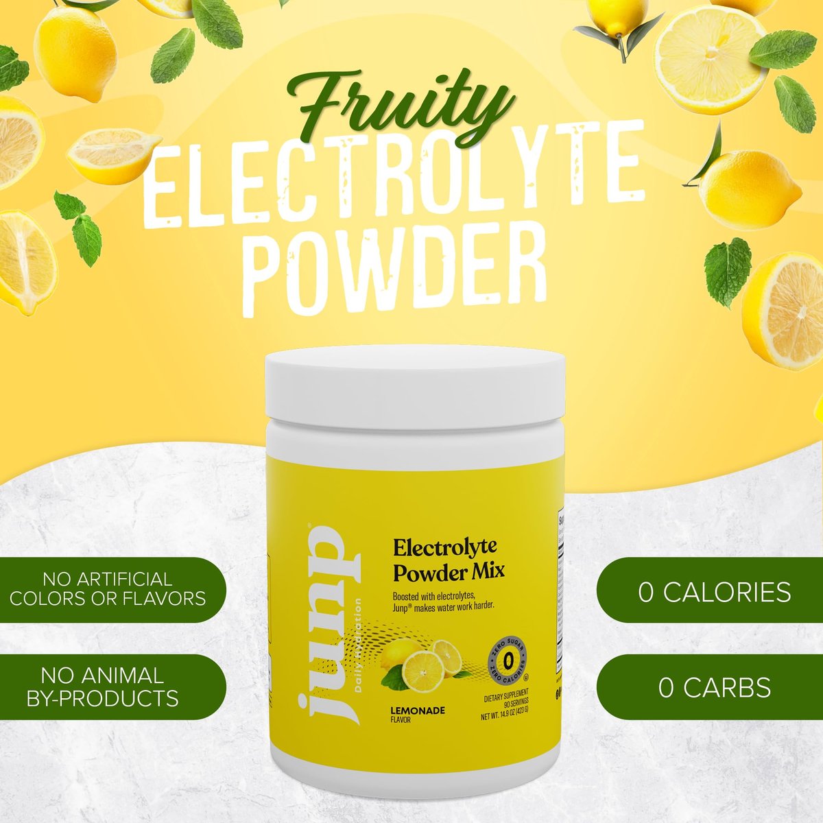 JUNP Elektrolytpulver ohne Zucker und Kohlenhydrate – Zitronenlimonade Keto-Elektrolyt-Getränk – Kalium- und Salzpulver – Null Kalorien, zuckerfrei, koscher, 90 Portionen