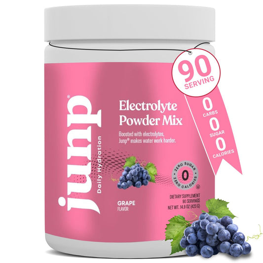 JUNP Electrolytes Pulver ohne Zucker und Kohlenhydrate – Trauben Keto Elektrolytgetränk – Kalium & Salz Hydrationspulver – Kalorienfrei, Zuckerfrei, 90 Portionen