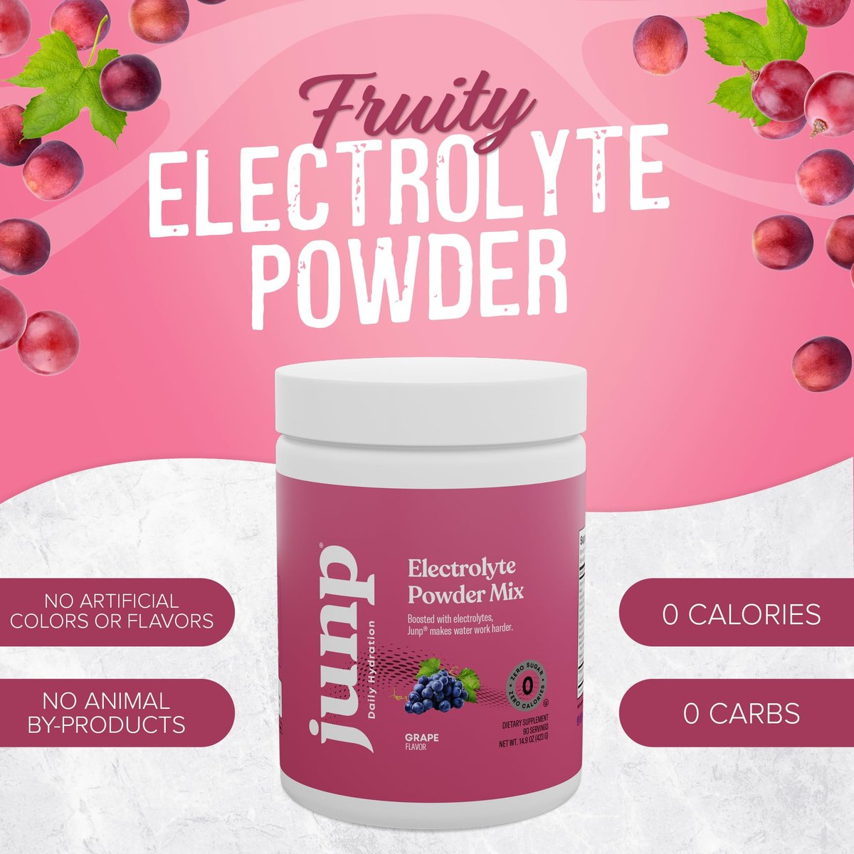 JUNP Electrolytes Pulver ohne Zucker und Kohlenhydrate – Trauben Keto Elektrolytgetränk – Kalium & Salz Hydrationspulver – Kalorienfrei, Zuckerfrei, 90 Portionen