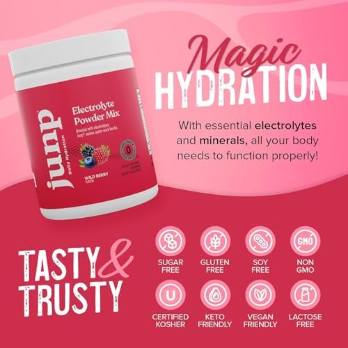 JUNP Elektrolyte Pulver ohne Zucker und Kohlenhydrate, Wild Beerengeschmack, Keto Elektrolytgetränk mit Kalium und Salz, Null Kalorien, zuckerfrei, 90 Portionen
