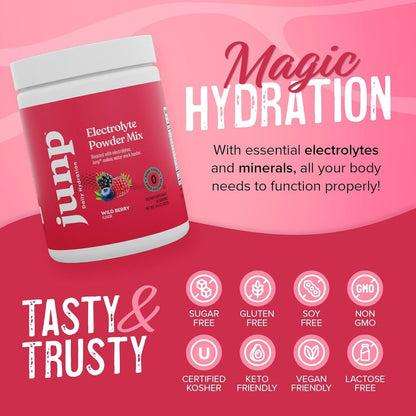 JUNP Elektrolyte Pulver ohne Zucker und Kohlenhydrate, Wild Beerengeschmack, Keto Elektrolytgetränk mit Kalium und Salz, Null Kalorien, zuckerfrei, 90 Portionen