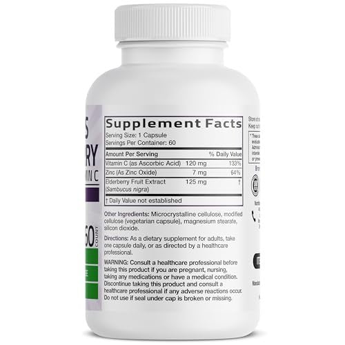 Bronson Holunderbeeren mit Zink & Vitamin C – Dreifacher Immun-Komplex, 60 Kapseln