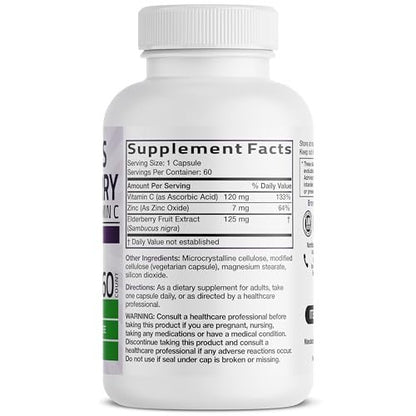Bronson Holunderbeeren mit Zink & Vitamin C – Dreifacher Immun-Komplex, 60 Kapseln