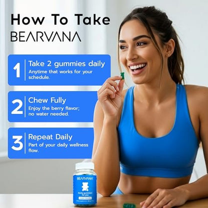 BEARVANA Pfirsich Unterstützung Multivitamin Gummis für Frauen | Pflanzliches & Vitamin Gummipräparat für tägliches Wohlbefinden | Beerengeschmack | 60 Gummis