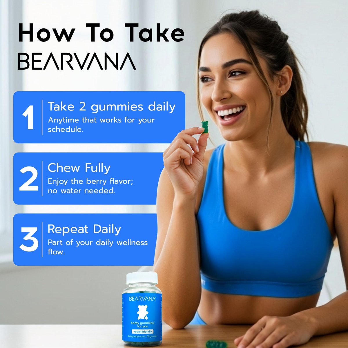 BEARVANA Pfirsich Unterstützung Multivitamin Gummis für Frauen | Pflanzliches & Vitamin Gummipräparat für tägliches Wohlbefinden | Beerengeschmack | 60 Gummis