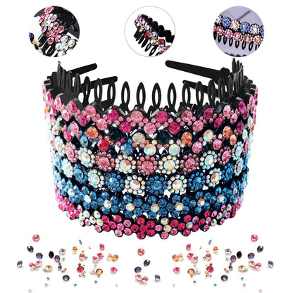 LUOLIPEYA 6er-Pack Wellenförmige Strass-Kamm-Stirnbänder für Frauen – Blumen-Crystal-Haarreif mit Zinken, rutschfest, hartes Plastik, 3 Muster (Glänzende 6 Farben)