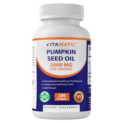 Vitamatic Kürbiskernöl 2000mg Weichkapseln pro Portion - 180 Weichkapseln - 1000mg pro Kapsel
