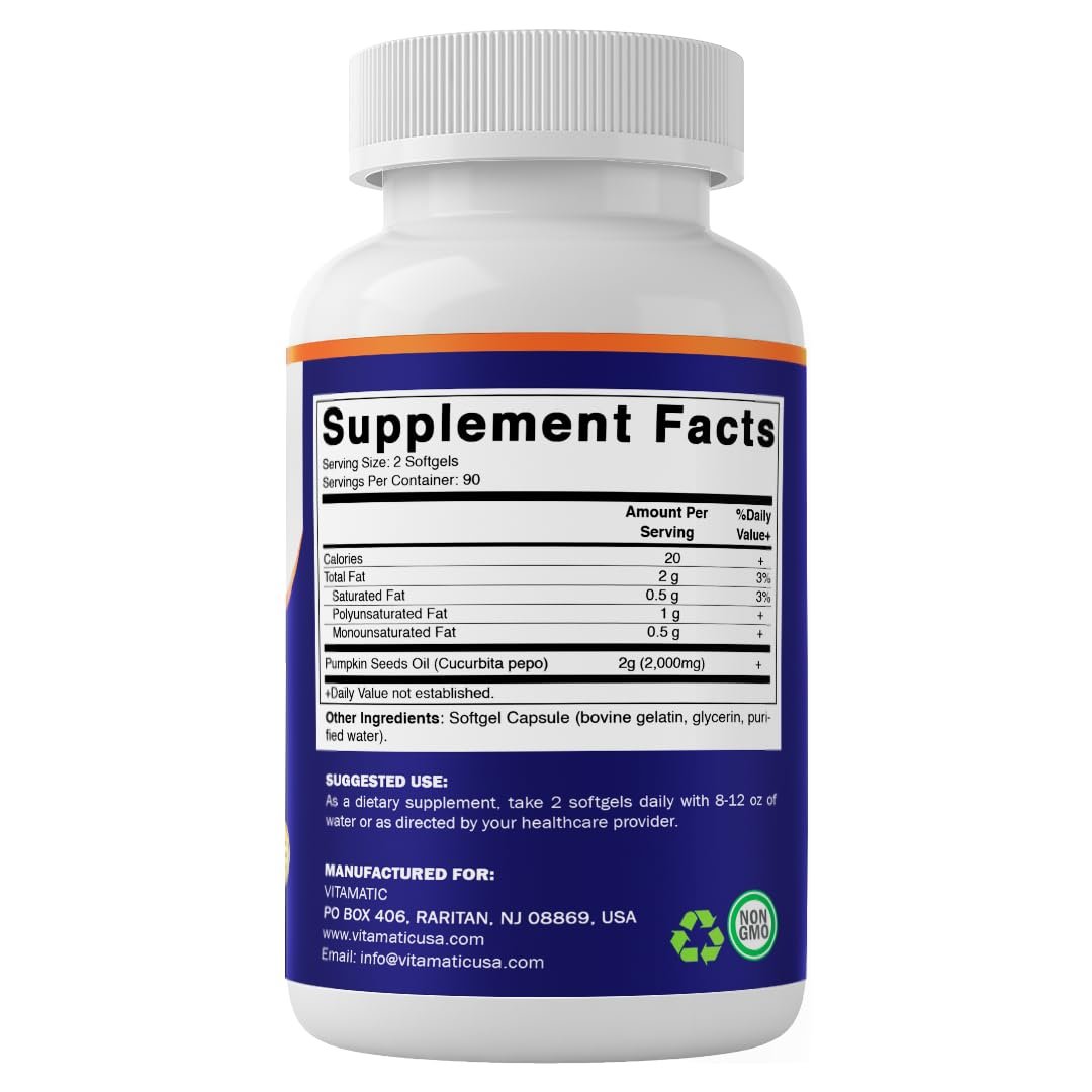 Vitamatic Kürbiskernöl 2000mg Weichkapseln pro Portion - 180 Weichkapseln - 1000mg pro Kapsel