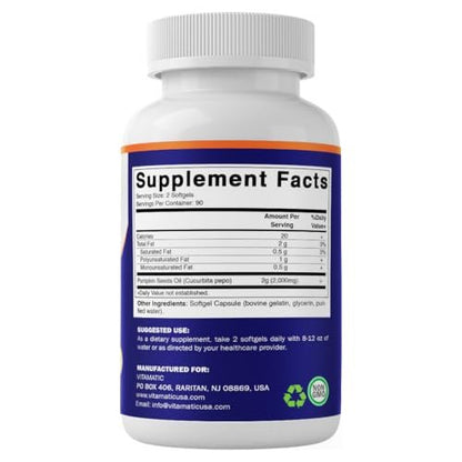 Vitamatic Kürbiskernöl 2000mg Weichkapseln pro Portion - 180 Weichkapseln - 1000mg pro Kapsel
