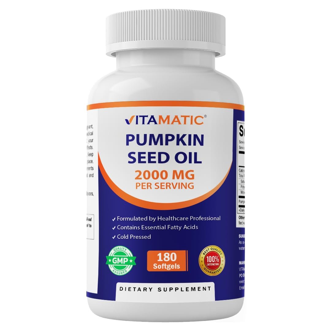 Vitamatic Kürbiskernöl 2000mg Weichkapseln pro Portion - 180 Weichkapseln - 1000mg pro Kapsel