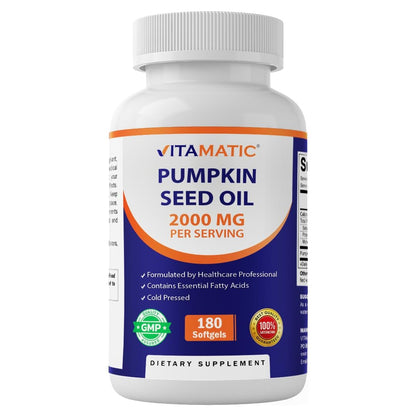 Vitamatic Kürbiskernöl 2000mg Weichkapseln pro Portion - 180 Weichkapseln - 1000mg pro Kapsel