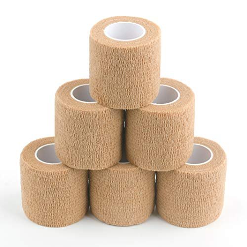 Selbstklebende Bandage Wickel, Kohäsive Bandage, Medizinisches Tape, Vet Wrap, Athletische Elastische Dehnbandage, Selbstklebend, Flexibel, Atmungsaktiv & Ideal für Sportverletzungen & Wunden/Finger/Handgelenk (Auch Haustiere) 2“x15ft (6er-Pack, Gelb)