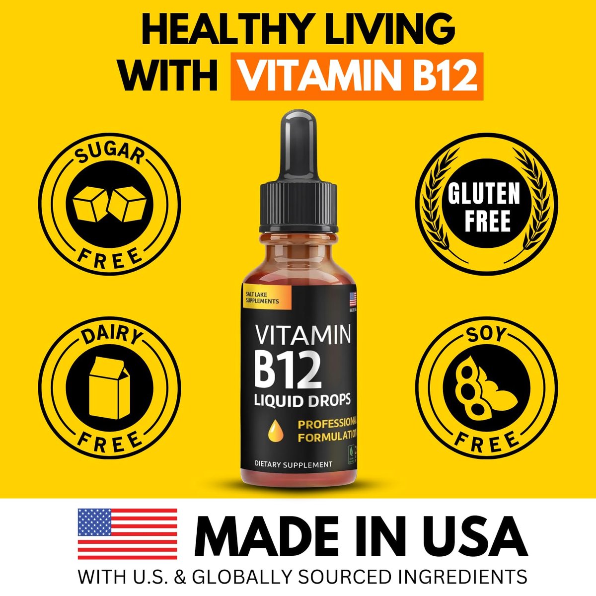 Vitamin B12 Flüssig-Tropfen - Vegane B12 Vitamine 5000 mcg Methylcobalamin, schnell wirkend, sublingual, B-Komplex mit B2, B3, B6 - Ohne Gentechnik, laktosefrei, sojafrei, zuckerfrei, Himbeergeschmack, 59 ml