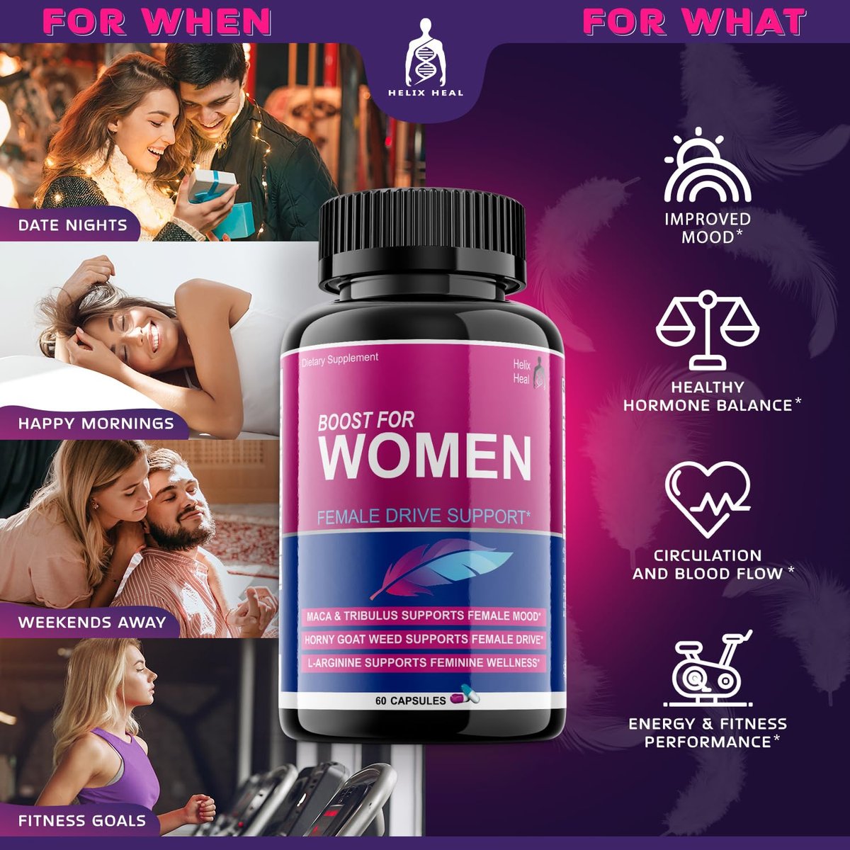 Helix Heal Libido Booster für Frauen – Schnell wirkende Luststeigerung mit Bockshornklee, Maca, Tribulus Terrestris, Ginseng – Hormonbalance, hergestellt in den USA (60 Kapseln)