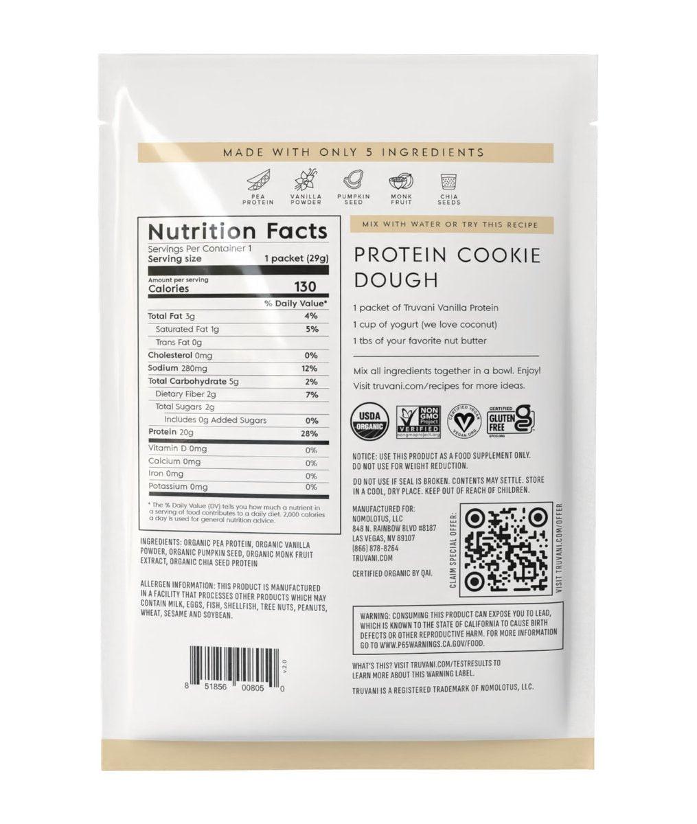 Truvani Veganes Erbsenproteinpulver Vanille | 20g Bio-pflanzliches Protein pro Portion | Keto | Gluten- & laktosefrei | Kohlenhydratarm | Ohne Zuckerzusatz