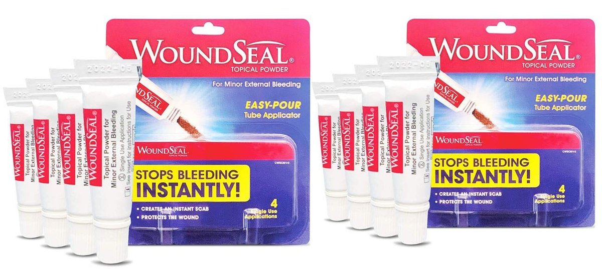 Biolife WoundSeal Wundpulver zur Ersten Hilfe bei Schnitten, Schürfwunden und Abschürfungen – Einzelanwendung, 8 Flaschen (Verpackung kann variieren), 2er-Pack