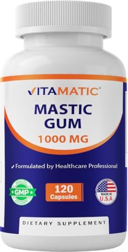 Vitamatic Mastix Gum 1000mg pro Portion – Unterstützt Verdauungsfunktion, Magen-Darm-Gesundheit, Immun- und Mundwohlbefinden, 120 Kapseln