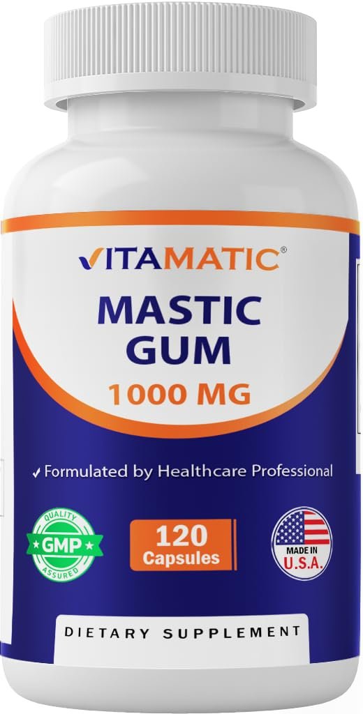 Vitamatic Mastix Gum 1000mg pro Portion – Unterstützt Verdauungsfunktion, Magen-Darm-Gesundheit, Immun- und Mundwohlbefinden, 120 Kapseln