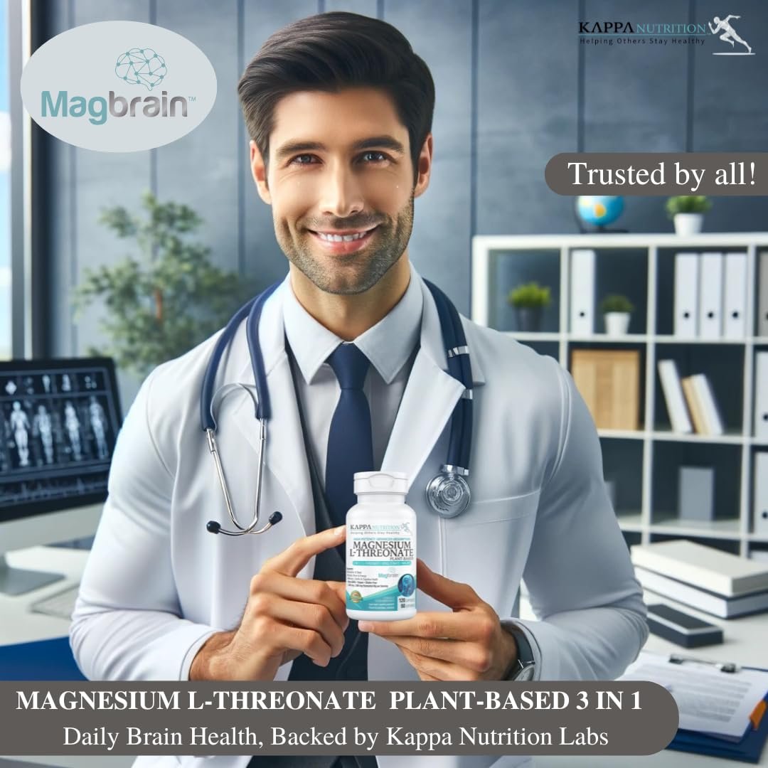 Kappa Nutrition Powered by Magbrain™ Magnesium L-Threonat auf Pflanzenbasis – 420 mg elementares Magnesium (3 Kapseln) aus 2.253 mg, 120 vegane Kapseln, Unterstützung für Gehirn, Schlaf & Muskeln