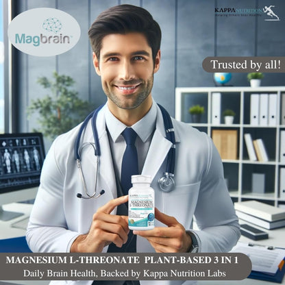 Kappa Nutrition Powered by Magbrain™ Magnesium L-Threonat auf Pflanzenbasis – 420 mg elementares Magnesium (3 Kapseln) aus 2.253 mg, 120 vegane Kapseln, Unterstützung für Gehirn, Schlaf & Muskeln
