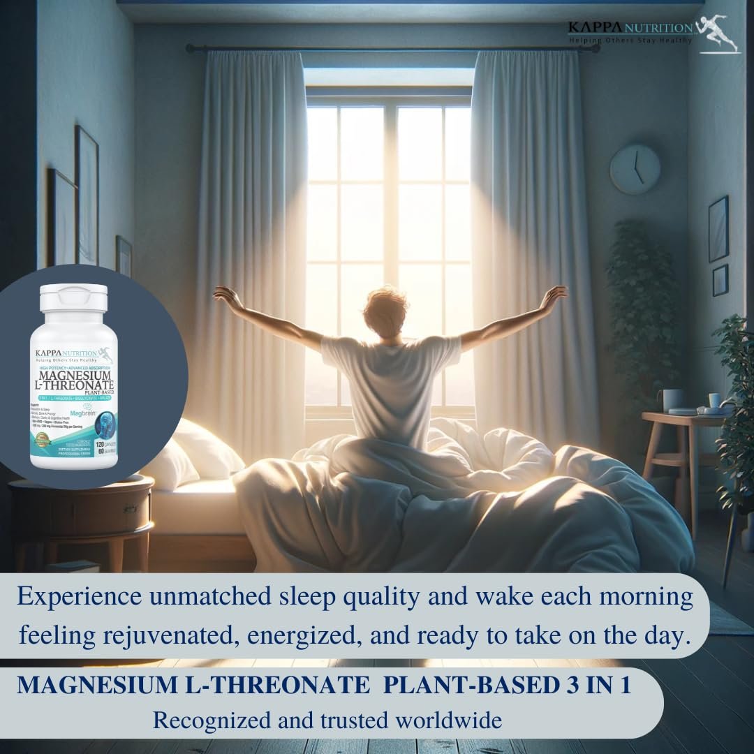 Kappa Nutrition Powered by Magbrain™ Magnesium L-Threonat auf Pflanzenbasis – 420 mg elementares Magnesium (3 Kapseln) aus 2.253 mg, 120 vegane Kapseln, Unterstützung für Gehirn, Schlaf & Muskeln