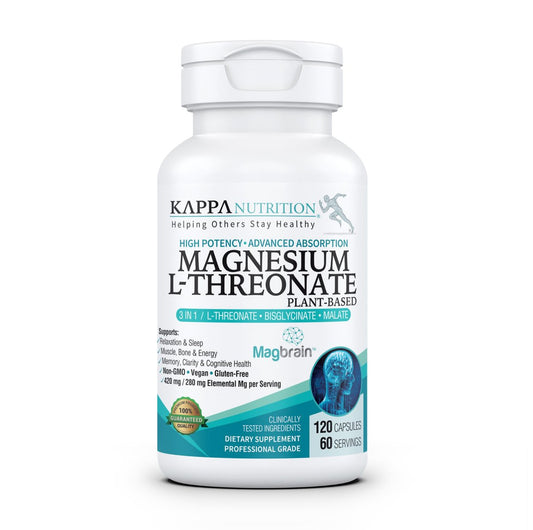 Kappa Nutrition Powered by Magbrain™ Magnesium L-Threonat auf Pflanzenbasis – 420 mg elementares Magnesium (3 Kapseln) aus 2.253 mg, 120 vegane Kapseln, Unterstützung für Gehirn, Schlaf & Muskeln