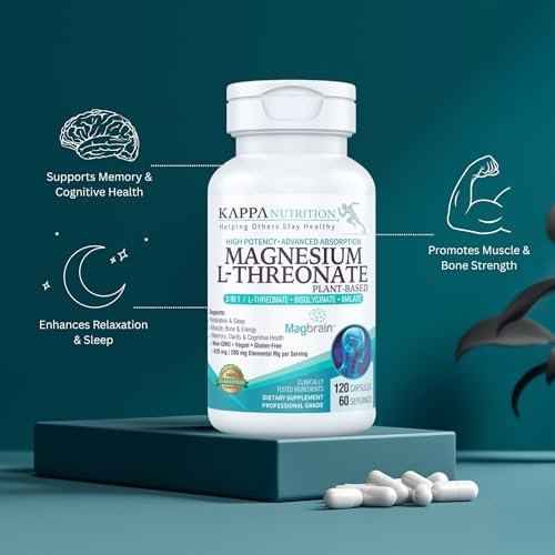 Kappa Nutrition Powered by Magbrain™ Magnesium L-Threonat auf Pflanzenbasis – 420 mg elementares Magnesium (3 Kapseln) aus 2.253 mg, 120 vegane Kapseln, Unterstützung für Gehirn, Schlaf & Muskeln