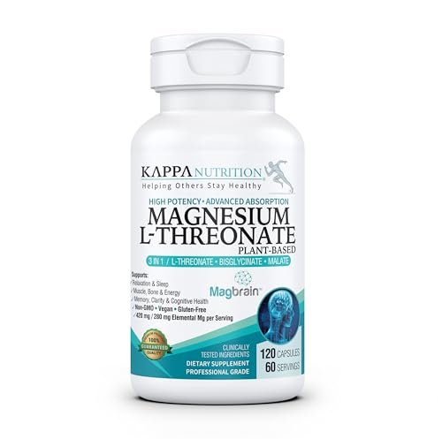 Kappa Nutrition Powered by Magbrain™ Magnesium L-Threonat auf Pflanzenbasis – 420 mg elementares Magnesium (3 Kapseln) aus 2.253 mg, 120 vegane Kapseln, Unterstützung für Gehirn, Schlaf & Muskeln