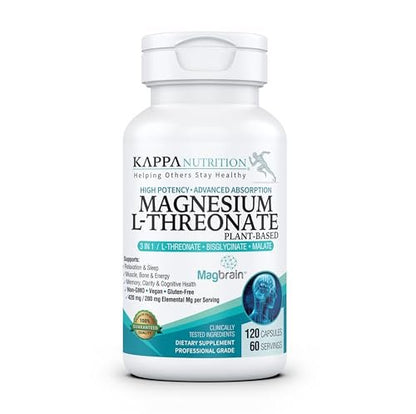 Kappa Nutrition Powered by Magbrain™ Magnesium L-Threonat auf Pflanzenbasis – 420 mg elementares Magnesium (3 Kapseln) aus 2.253 mg, 120 vegane Kapseln, Unterstützung für Gehirn, Schlaf & Muskeln