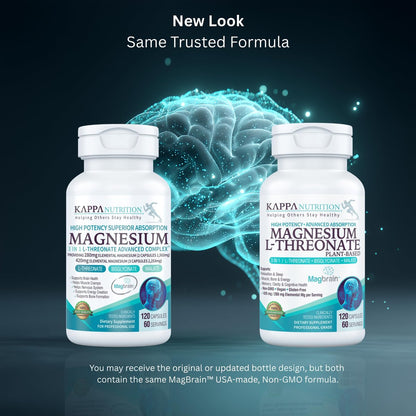 Kappa Nutrition Powered by Magbrain™ Magnesium L-Threonat auf Pflanzenbasis – 420 mg elementares Magnesium (3 Kapseln) aus 2.253 mg, 120 vegane Kapseln, Unterstützung für Gehirn, Schlaf & Muskeln