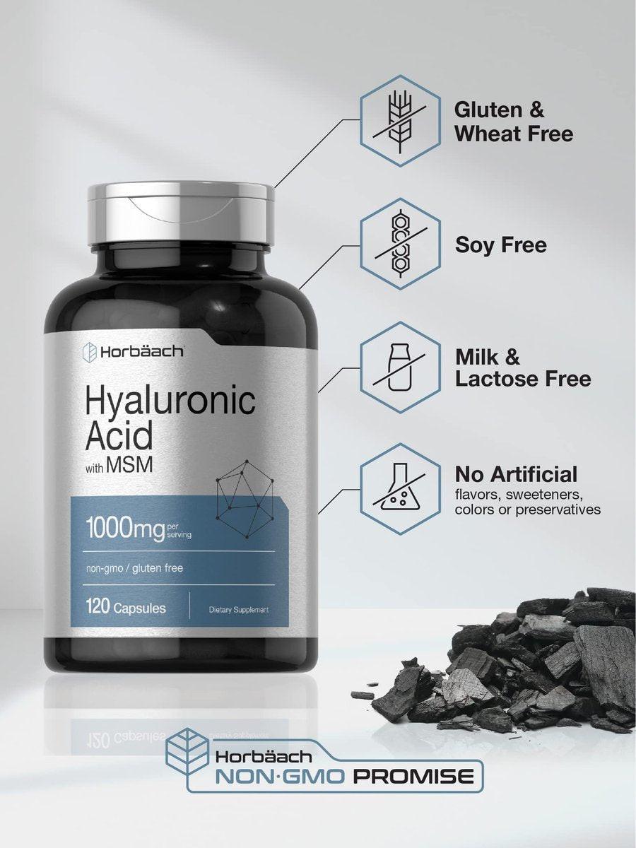 Horbäach Hyaluronsäure mit MSM | 1000 mg | 120 Kapseln | Nicht-GVO und glutenfrei | Bioverfügbare Formel