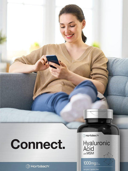 Horbäach Hyaluronsäure mit MSM | 1000 mg | 120 Kapseln | Nicht-GVO und glutenfrei | Bioverfügbare Formel