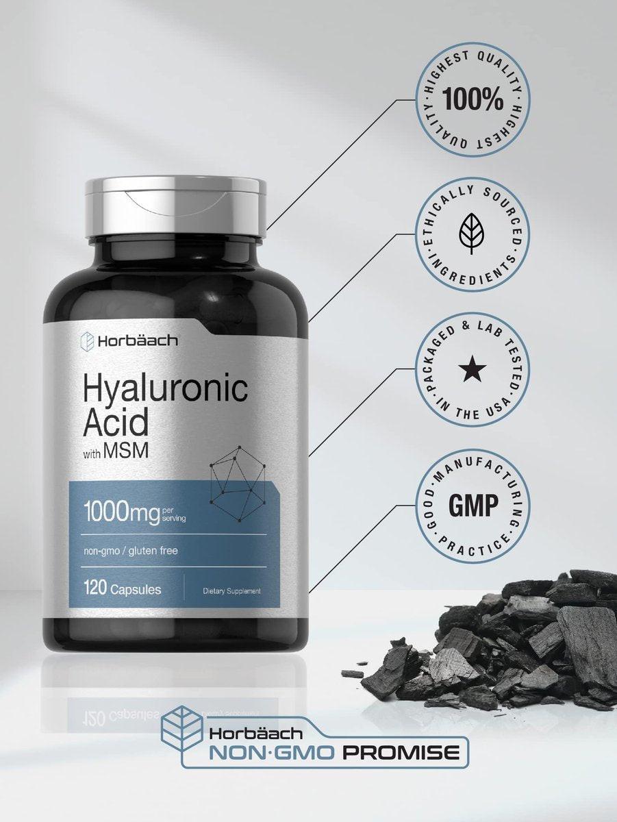 Horbäach Hyaluronsäure mit MSM | 1000 mg | 120 Kapseln | Nicht-GVO und glutenfrei | Bioverfügbare Formel