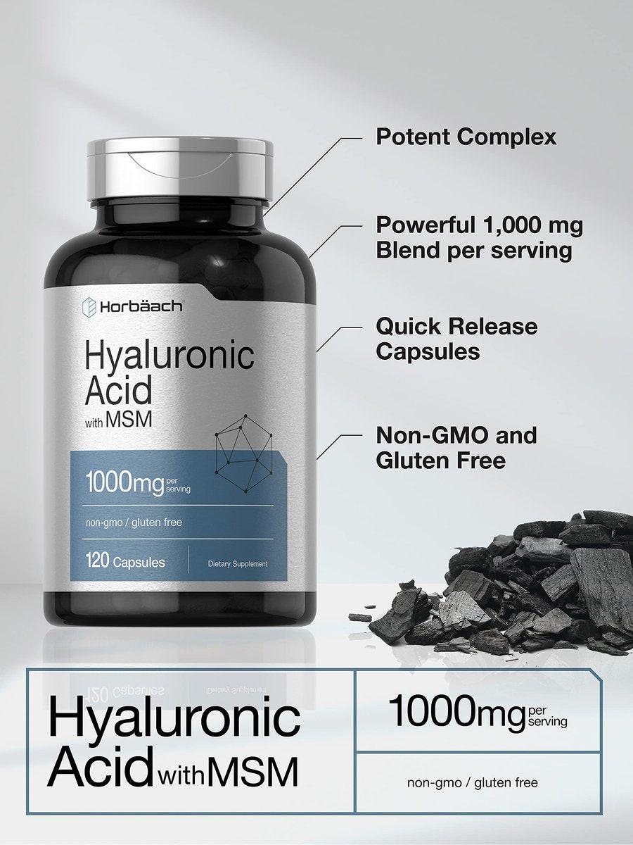 Horbäach Hyaluronsäure mit MSM | 1000 mg | 120 Kapseln | Nicht-GVO und glutenfrei | Bioverfügbare Formel