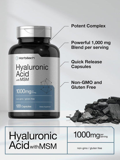 Horbäach Hyaluronsäure mit MSM | 1000 mg | 120 Kapseln | Nicht-GVO und glutenfrei | Bioverfügbare Formel