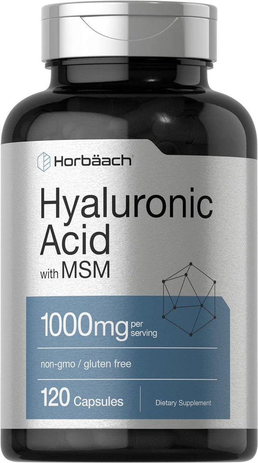 Horbäach Hyaluronsäure mit MSM | 1000 mg | 120 Kapseln | Nicht-GVO und glutenfrei | Bioverfügbare Formel
