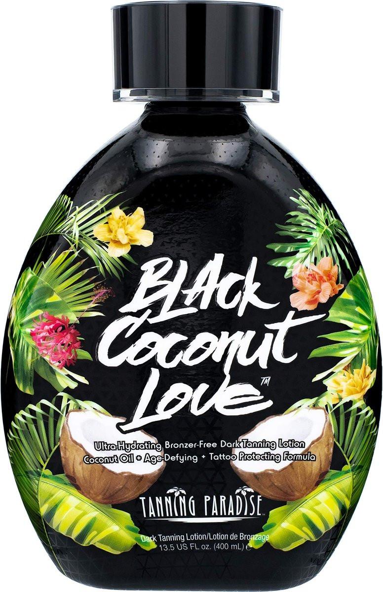 Tanning Paradise Black Coconut Love Bräunungslotion | Kokosnussöl | Anti-Aging | Tattoo-Schutzformel | Ultra-feuchtigkeitsspendende Dunkelbräunungslotion, 400 ml