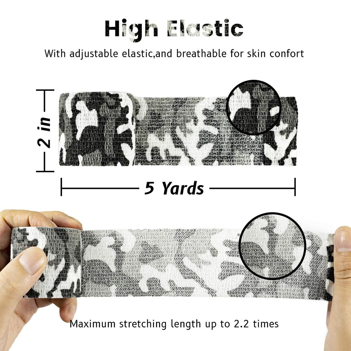 FRESINIDER 9 Rollen Selbstklebender Sportverband, Elastische Kohäsionsbandage für Sportverletzungen & Haustiere (7 Stk. 2" x 5 Yards + 2 Stk. 1" x 5 Yards) - City Camo