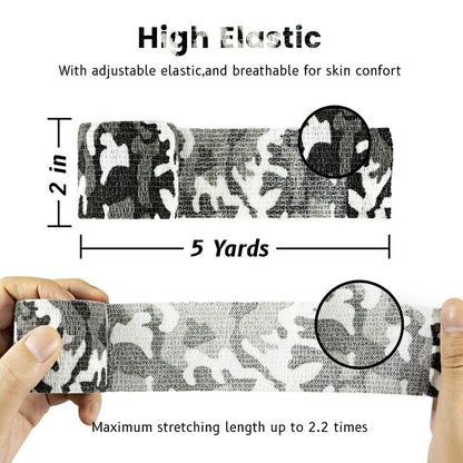 FRESINIDER 9 Rollen Selbstklebender Sportverband, Elastische Kohäsionsbandage für Sportverletzungen & Haustiere (7 Stk. 2" x 5 Yards + 2 Stk. 1" x 5 Yards) - City Camo