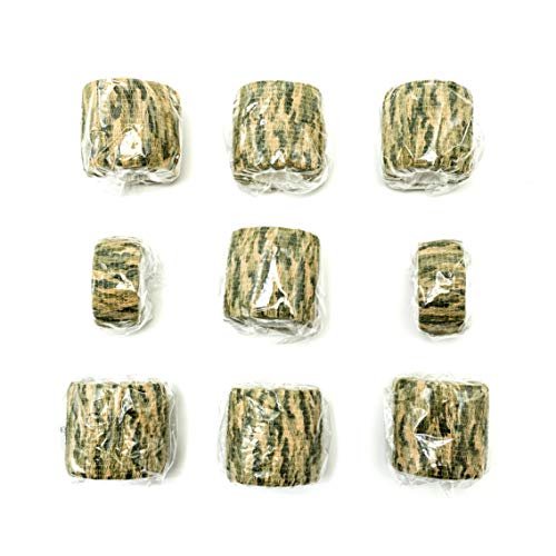 FRESINIDER 9 Rollen Selbstklebende Mullbinde, Atmungsaktive Elastische Kohäsionsbandage für Sportverletzungen & Haustiere (7 Stk. 2" x 5 Yards + 2 Stk. 1" x 5 Yards) (Woodland Multicam Camo)