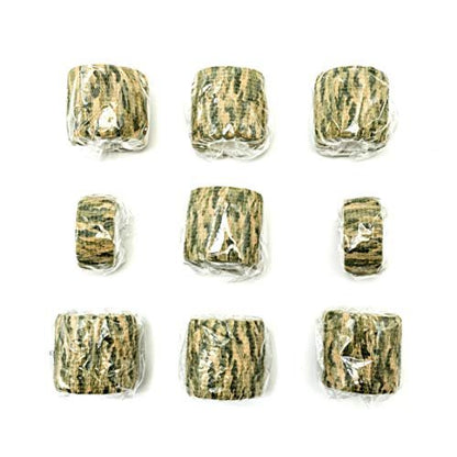 FRESINIDER 9 Rollen Selbstklebende Mullbinde, Atmungsaktive Elastische Kohäsionsbandage für Sportverletzungen & Haustiere (7 Stk. 2" x 5 Yards + 2 Stk. 1" x 5 Yards) (Woodland Multicam Camo)