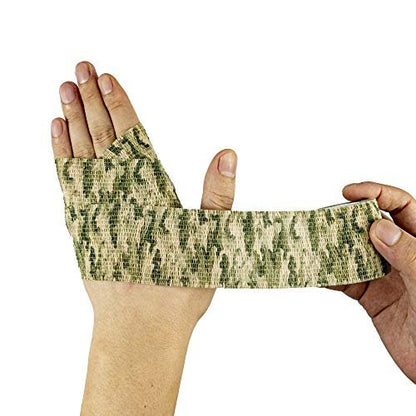 FRESINIDER 9 Rollen Selbstklebende Mullbinde, Atmungsaktive Elastische Kohäsionsbandage für Sportverletzungen & Haustiere (7 Stk. 2" x 5 Yards + 2 Stk. 1" x 5 Yards) (Woodland Multicam Camo)
