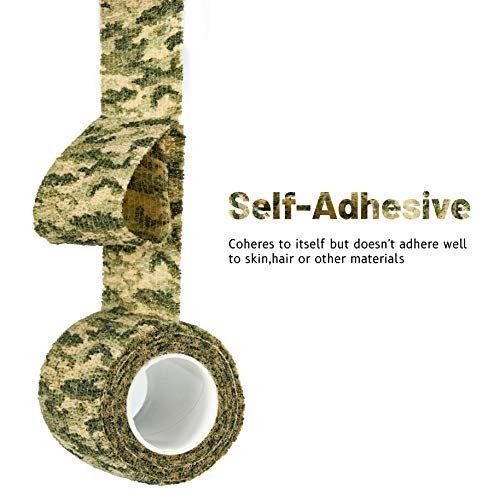 FRESINIDER 9 Rollen Selbstklebende Mullbinde, Atmungsaktive Elastische Kohäsionsbandage für Sportverletzungen & Haustiere (7 Stk. 2" x 5 Yards + 2 Stk. 1" x 5 Yards) (Woodland Multicam Camo)