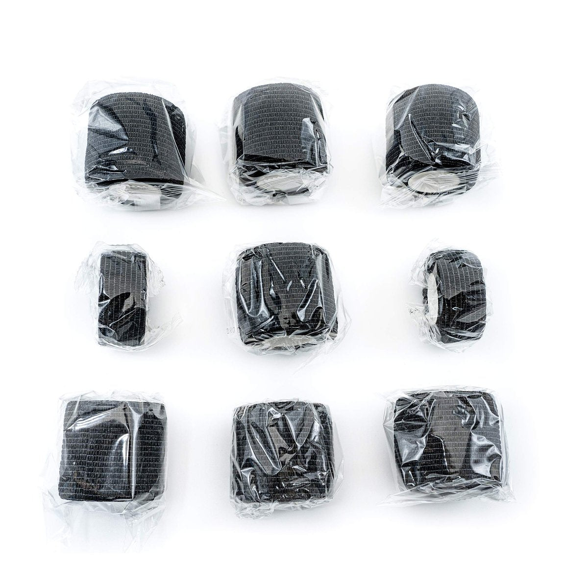 FRESINIDER 9 Rollen Selbstklebende Sportbandage, Atmungsaktive elastische Kohäsionsbandage für Sportverletzungen & Haustiere (7 Stk. 2" x 5 Yards + 2 Stk. 1" x 5 Yards) Schwarz