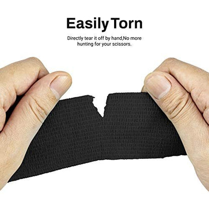 FRESINIDER 9 Rollen Selbstklebende Sportbandage, Atmungsaktive elastische Kohäsionsbandage für Sportverletzungen & Haustiere (7 Stk. 2" x 5 Yards + 2 Stk. 1" x 5 Yards) Schwarz
