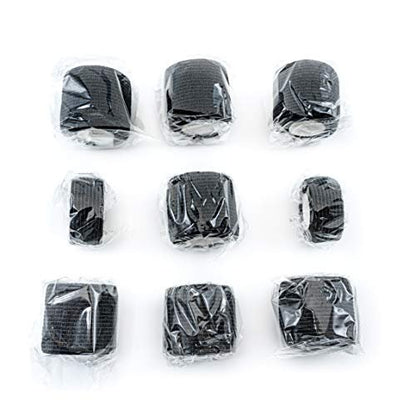 FRESINIDER 9 Rollen Selbstklebende Sportbandage, Atmungsaktive elastische Kohäsionsbandage für Sportverletzungen & Haustiere (7 Stk. 2" x 5 Yards + 2 Stk. 1" x 5 Yards) Schwarz