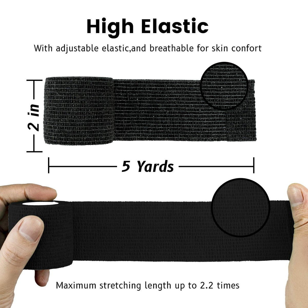 FRESINIDER 9 Rollen Selbstklebende Sportbandage, Atmungsaktive elastische Kohäsionsbandage für Sportverletzungen & Haustiere (7 Stk. 2" x 5 Yards + 2 Stk. 1" x 5 Yards) Schwarz