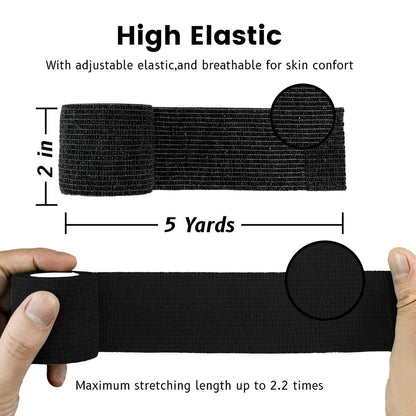 FRESINIDER 9 Rollen Selbstklebende Sportbandage, Atmungsaktive elastische Kohäsionsbandage für Sportverletzungen & Haustiere (7 Stk. 2" x 5 Yards + 2 Stk. 1" x 5 Yards) Schwarz